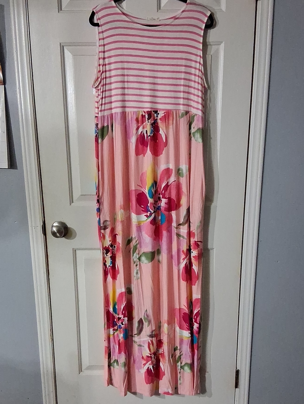 Estrella & Luna Pink Striped Bodice Floral Maxi Dress